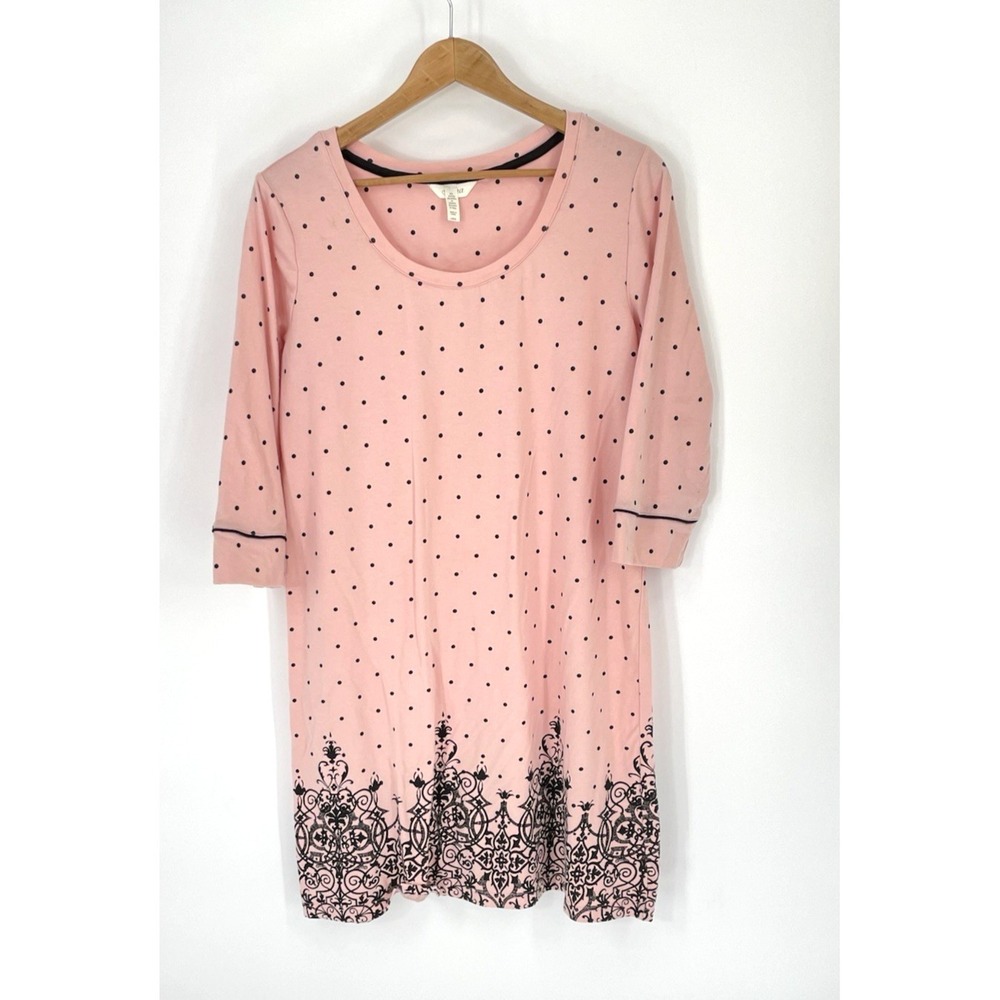 Soma Sleep Shirt Nightgown Large Pink Black Stretch Soft V Neck 3/4 Sleeves - Picture 3 of 10
